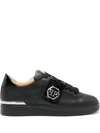 PHILIPP PLEIN LOGO-PLAQUE LEATHER SNEAKERS