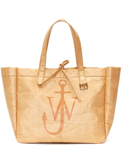 Jw Anderson Logo-print Faux-leather Tote Bag In Neutrals