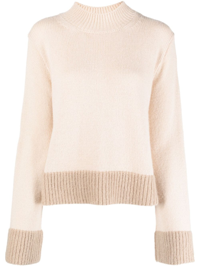 Alysi Contrasting-trim High-neck Jumper In Neutrals