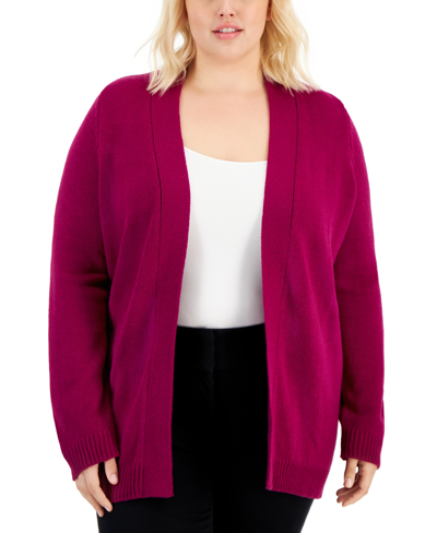 Karen Scott Plus Size Cardigan Sweater, Created For Macy's In Autumn Berry