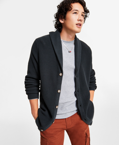 Sun + Stone Men's Alvin Cardigan Sweater, Created For Macy's In Black Shadow