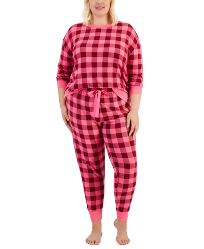 Jenni Plus Size 2-pc. Printed Supersoft Packaged Pajama Set, Created For Macy's In Pink Buffalo Check