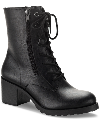 Sun + Stone Women's Sheilaa Lace-up Zip Lug Combat Booties, Created For Macy's In Black