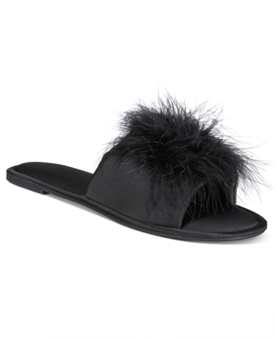 Inc International Concepts Women's Satin Pom Slide Boxed Slippers, Created For Macy's In Deep Black