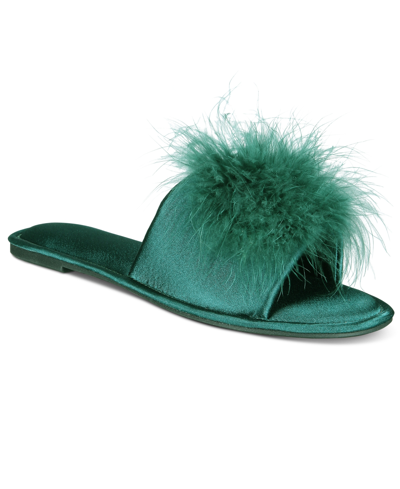 Inc International Concepts Women's Satin Pom Slide Boxed Slippers, Created For Macy's In Dark Forest