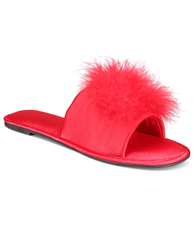 Inc International Concepts Women's Satin Pom Slide Boxed Slippers, Created For Macy's In Infrared