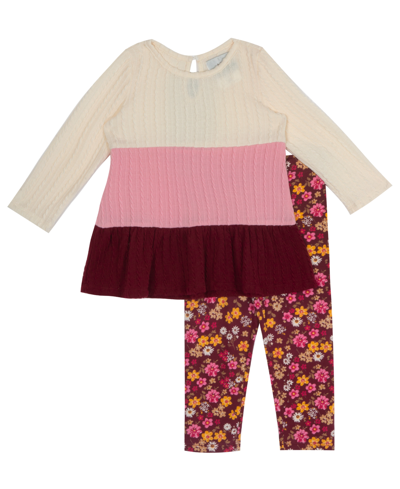 Rare Editions Baby Girls Top And Legging Outfit, 2 Piece Set In Burgundy