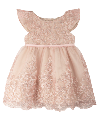 Rare Editions Baby Girls Social Dress With Lace Embroidery In Blush