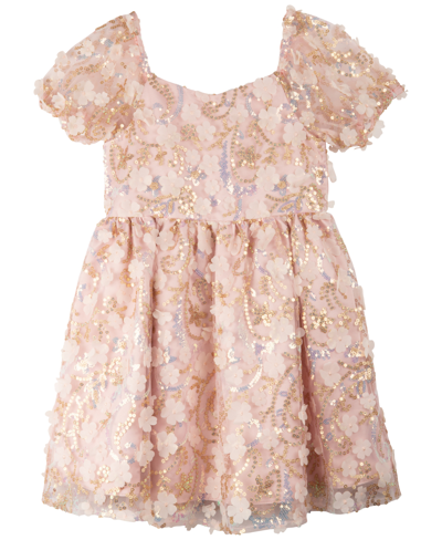 Rare Editions Toddler Girls All-over Sequin Soutache Social Dress In Blush