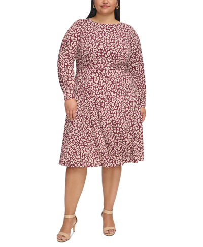 Jessica Howard Plus Size Printed Ruchd Midi Dress In Wine