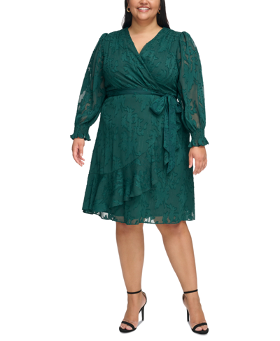 Jessica Howard Plus Size Belted Fit & Flare Dress In Pine