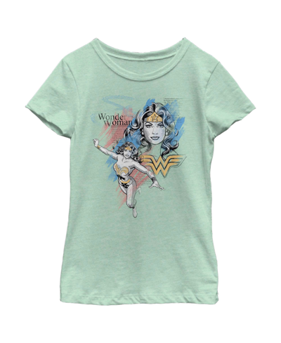 Warner Bros Girl's Wonder Woman Pastel Newspaper Child T-shirt In Mint