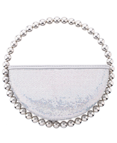 Nina Sequin Circle Bag With Metallic Bead Handle In Silver Ab
