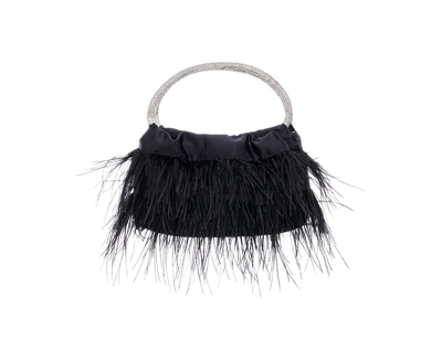 Nina Crystal Handle Feather Pouch In Black