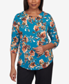 ALFRED DUNNER PETITE CLASSICS TOSSED FLORAL SHIRTTAIL HEM TOP