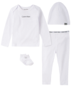 Calvin Klein Baby Boys Or Girls Organic Cotton Layette, 4 Piece Set In White