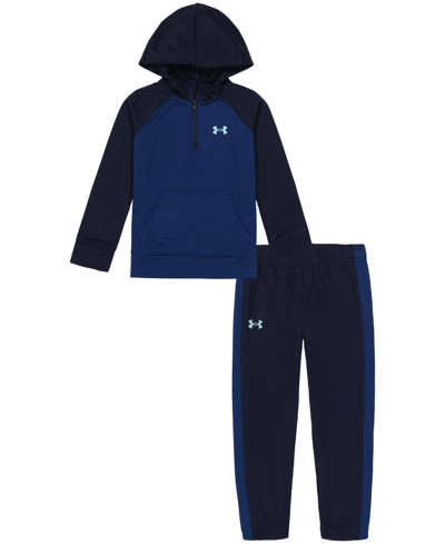 Under Armour Little Boys Grid Fleece Quarter Zip Hoodie And Joggers Set In Midnight Navy