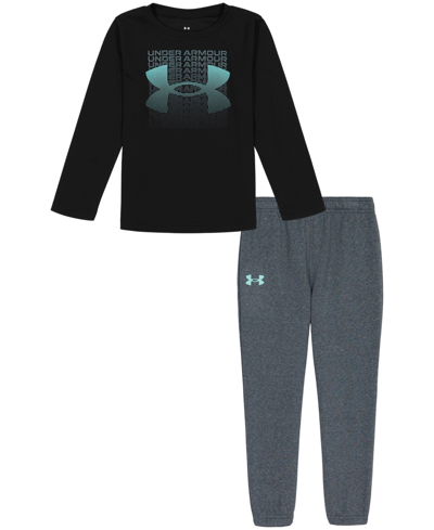 Under Armour Little Boys Fader Block Logo Long Sleeve T-shirt And Joggers Set In Black