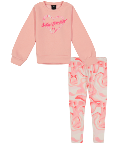 Under Armour Kids' Little Girls Fuzzy Contours Crewneck Sweatshirt And Leggings Set In Pink