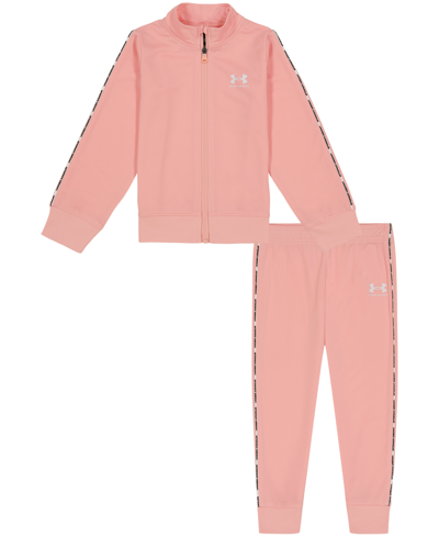 Under Armour Little Girls Piping Zip-up Jacket And Joggers Track Set In Pink Fizz