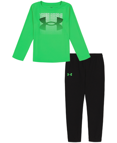 Under Armour Kids' Little Boys Fader Block Logo Long Sleeve T-shirt And Joggers Set In Green Screen