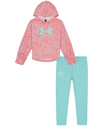 Under Armour Little Girls Leopard Print Hoodie And Leggings Set In Pink Shock
