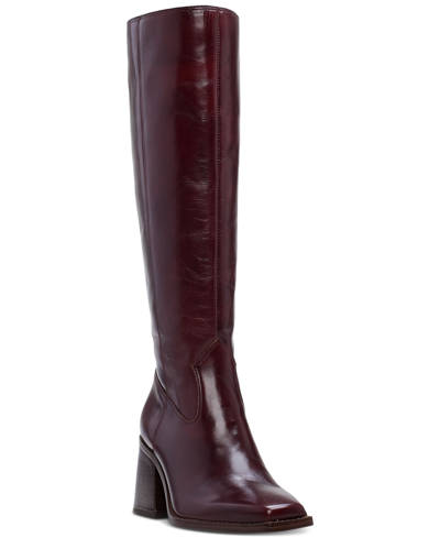 Vince Camuto Sangeti Snip-toe Block-heel Wide-calf Tall Boots In Dark Mahogany Leather