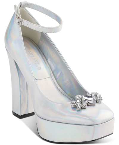 Karl Lagerfeld Women's Varun Embellished Ankle-strap Platform Pumps In Ird:irridescent