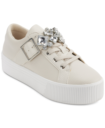 Karl Lagerfeld Women's Vero Lace-up Embellished Buckled Sneakers In Sw:soft White
