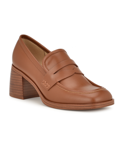 Nine West Women's Avalia Square Toe Block Heel Loafers In Cognac - Faux Leather