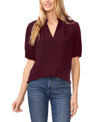 Cece Women's Short Sleeve Ruffle Neck Raglan Split Neck Blouse In Rich Cabernet