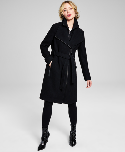 CALVIN KLEIN WOMENS WOOL BLEND BELTED WRAP COAT, CREATED FOR MACYS