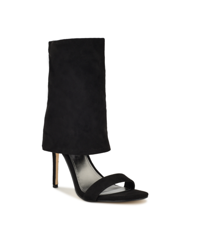 Nine West Women's Macken Stiletto Almond Toe Dress Sandals In Black- Faux Suede