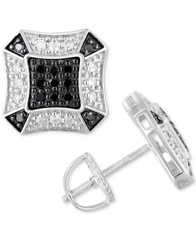 Macy's Men's Black And White Diamond Cluster Stud Earrings (1/4 Ct. T.w.) In Sterling Silver In Metallic