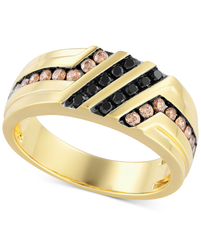Macy's Men's Black & Brown Diamond Ring (1/2 Ct. T.w.) In 10k Gold In Yellow Gold