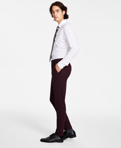 Calvin Klein Men's Slim-fit Stretch Solid Knit Suit Pants In Burgundy Solid