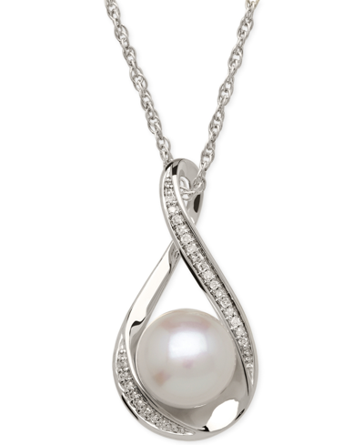 Honora Cultured Freshwater Pearl (9mm) And Diamond Accent Pendant 18" Necklace In 14k Gold In White Gold