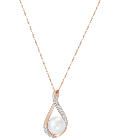 Honora Cultured Freshwater Pearl (9mm) And Diamond Accent Pendant 18" Necklace In 14k Gold In Rose Gold