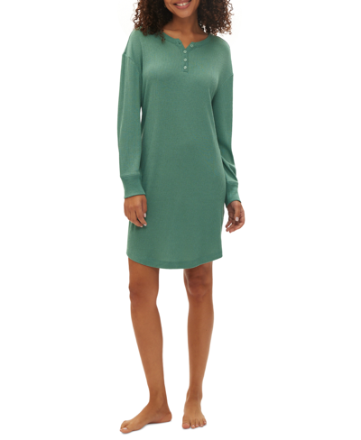 Gap Body Women's Henley Dorm Long-sleeve Sleepshirt In Boggy Green