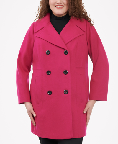 Anne Klein Women's Plus Size Notched-collar Double-breasted Peacoat, Created For Macy's In Orchid Flower