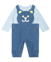 GUESS BABY BOYS BODYSUIT AND KNIT DENIM BEAR OVERALL, 2 PIECE SET