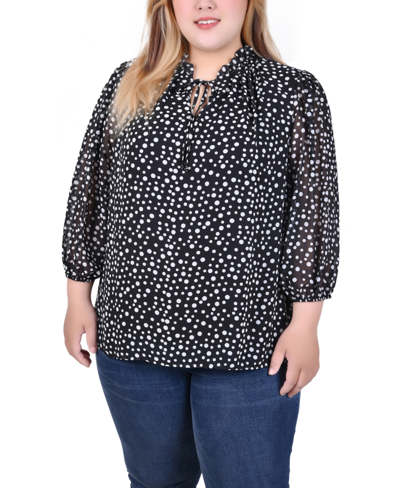 Ny Collection Plus Size 3/4 Sleeve Chiffon Blouse In Black Icemoon