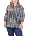 Shop Ny Collection Plus Size 3/4 Sleeve Chiffon Blouse In Black White Chervon