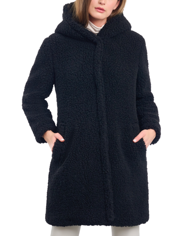 Bcbgeneration Women's Hooded Button-front Teddy Coat In Black