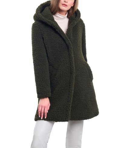 Bcbgeneration Women's Hooded Button-front Teddy Coat In Army