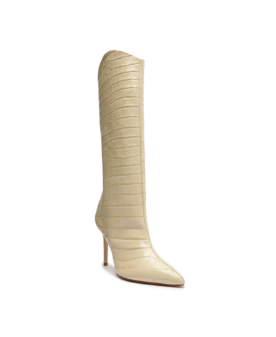 Schutz Women's Maryana Crocodile Embossed Knee High Stiletto Leather Boots In White