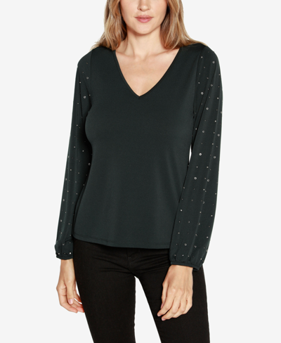 Belldini Black Label Women's Embellished Blouson Sleeve Top