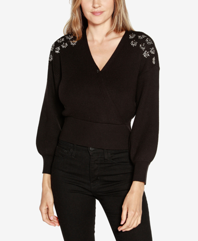 Belldini Black Label Women's Embellished Drop Shoulder Wrap Sweater