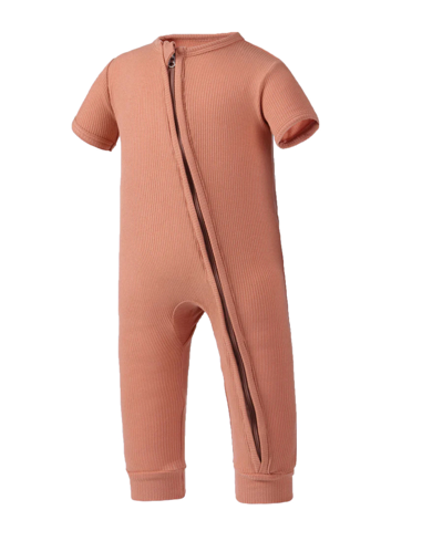 Earth Baby Outfitters Baby Boys Rayon From Bamboo Ribbed Zip Front Romper In Coffee