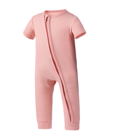 Earth Baby Outfitters Baby Girls Rayon From Bamboo Ribbed Zip Front Romper In Pink